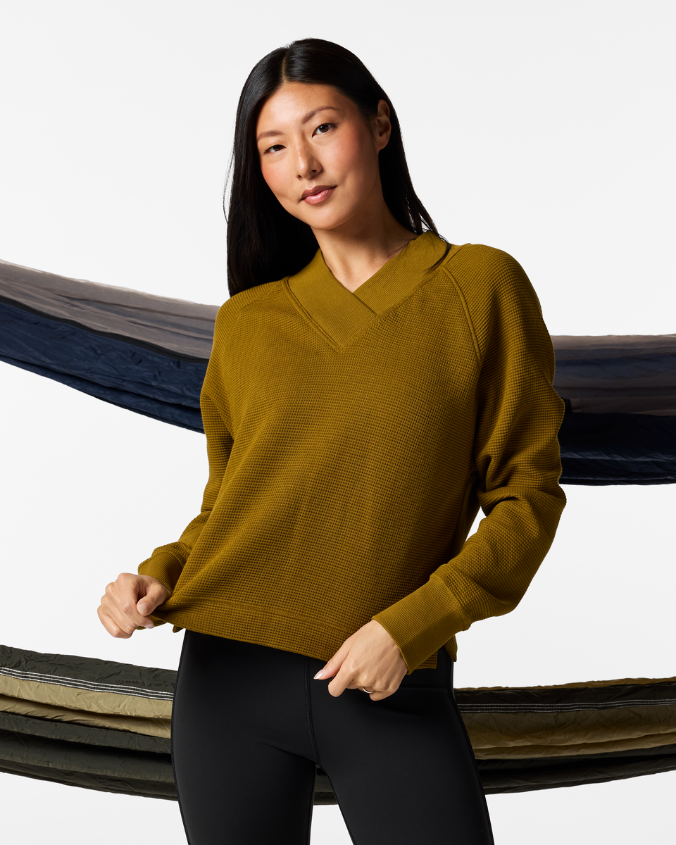 Atajo Long-Sleeve Waffle V-Neck - Women s - Everyday Layering Comfort