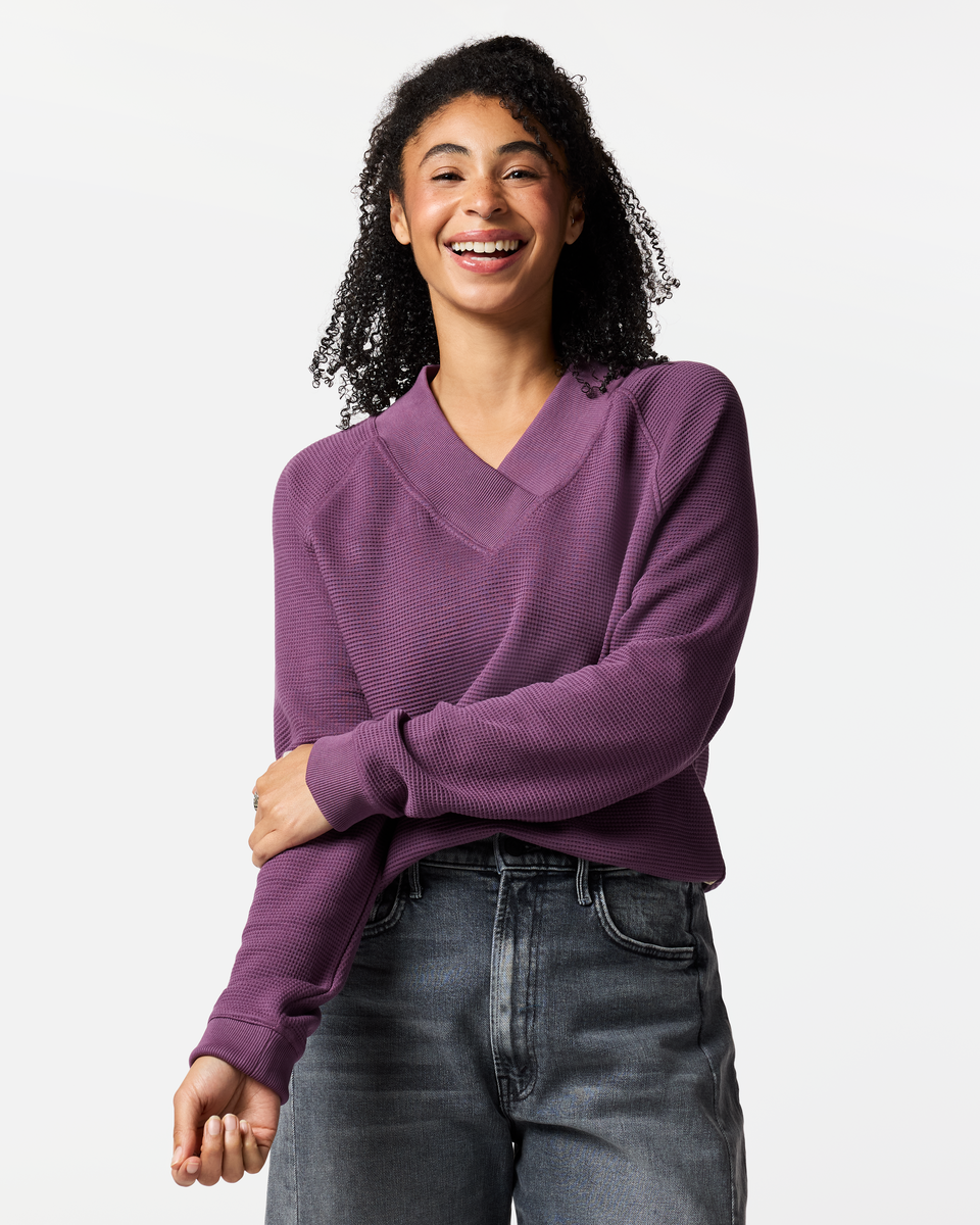 Atajo Long-Sleeve Waffle V-Neck - Women s - Everyday Layering Comfort
